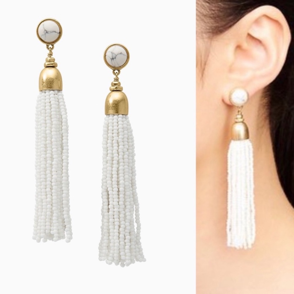 Stella and dot white tassel earrings